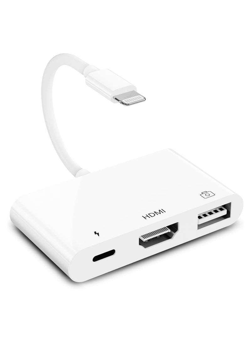 محول كاميرا Lightning إلى USB HDMI مع منفذ طاقة 3 في 1 كابل OTG متوافق مع iPhone 12 11 X 8 7 iPad 1080P شاشة AV الرقمية وجهاز عرض ولوحة مفاتيح وماوس MIDI Rj45 9.2-14 + - Image 1